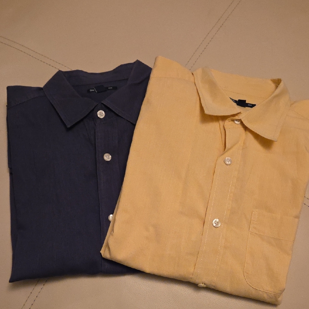 GAP Men's Grey (Short Sleeve) and Yellow (Long Sleeve) Button Down Shirts, Large